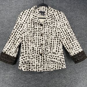 etcetea Blazer Jacket Women 8 White Black Button Up Ruffle Formal Cocktail Artsy